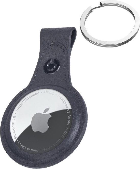 Nomfy Hoesje Geschikt voor Apple AirTag Sleutelhanger Hoes Siliconen - Leder Look Hoesje Geschikt voor Apple AirTag-Sleutelhanger Hoesje Case - Zwart