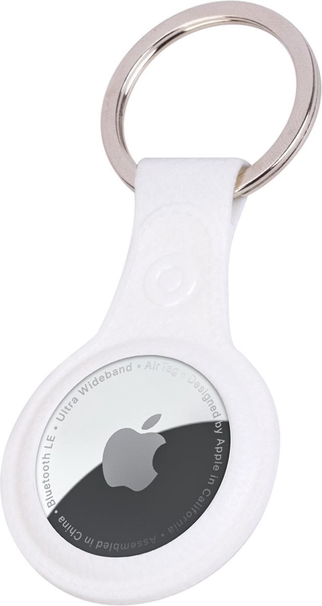 Nomfy Hoesje Geschikt voor Apple AirTag Sleutelhanger Hoes Siliconen - Leder Look Hoesje Geschikt voor Apple AirTag-Sleutelhanger Hoesje Case - Wit