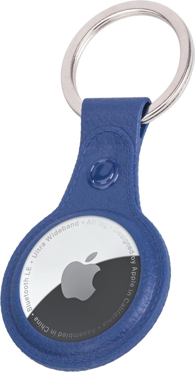 Nomfy Hoesje Geschikt voor Apple AirTag Sleutelhanger Hoes Siliconen - Leder Look Hoesje Geschikt voor Apple AirTag-Sleutelhanger Hoesje Case - Donkerblauw
