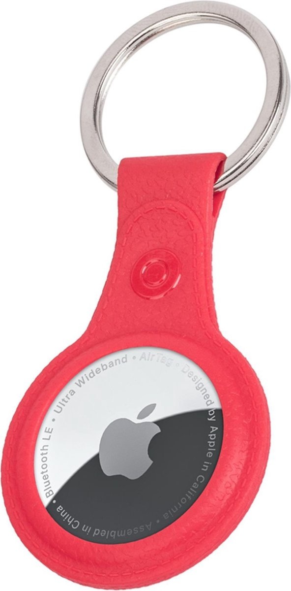 Nomfy Hoesje Geschikt voor Apple AirTag Sleutelhanger Hoes Siliconen - Leder Look Hoesje Geschikt voor Apple AirTag-Sleutelhanger Hoesje Case - Rood