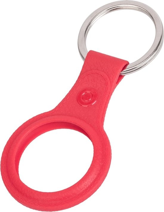 Nomfy Hoesje Geschikt voor Apple AirTag Sleutelhanger Hoes Siliconen - Leder Look Hoesje Geschikt voor Apple AirTag-Sleutelhanger Hoesje Case - Rood