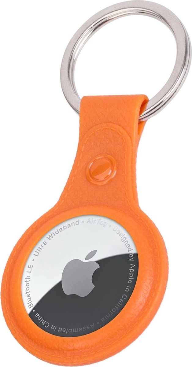 Nomfy Hoesje Geschikt voor Apple AirTag Sleutelhanger Hoes Siliconen - Leder Look Hoesje Geschikt voor Apple AirTag-Sleutelhanger Hoesje Case - Oranje