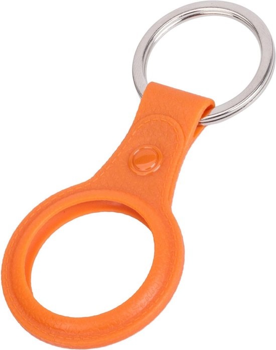 Nomfy Hoesje Geschikt voor Apple AirTag Sleutelhanger Hoes Siliconen - Leder Look Hoesje Geschikt voor Apple AirTag-Sleutelhanger Hoesje Case - Oranje