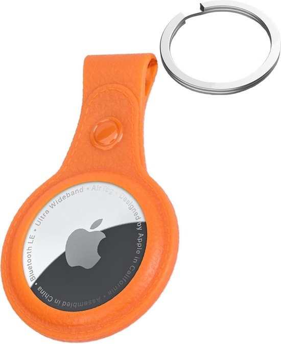 Nomfy Hoesje Geschikt voor Apple AirTag Sleutelhanger Hoes Siliconen - Leder Look Hoesje Geschikt voor Apple AirTag-Sleutelhanger Hoesje Case - Oranje