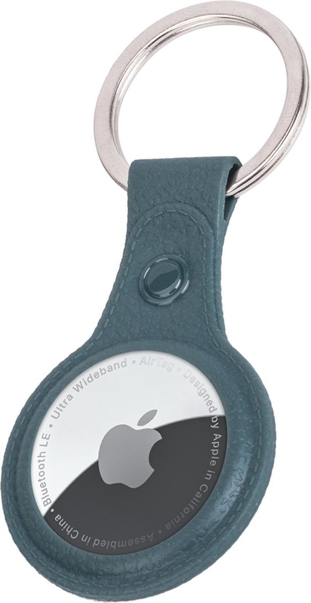 Nomfy Hoesje Geschikt voor Apple AirTag Sleutelhanger Hoes Siliconen - Leder Look Hoesje Geschikt voor Apple AirTag-Sleutelhanger Hoesje Case - Donkergroen