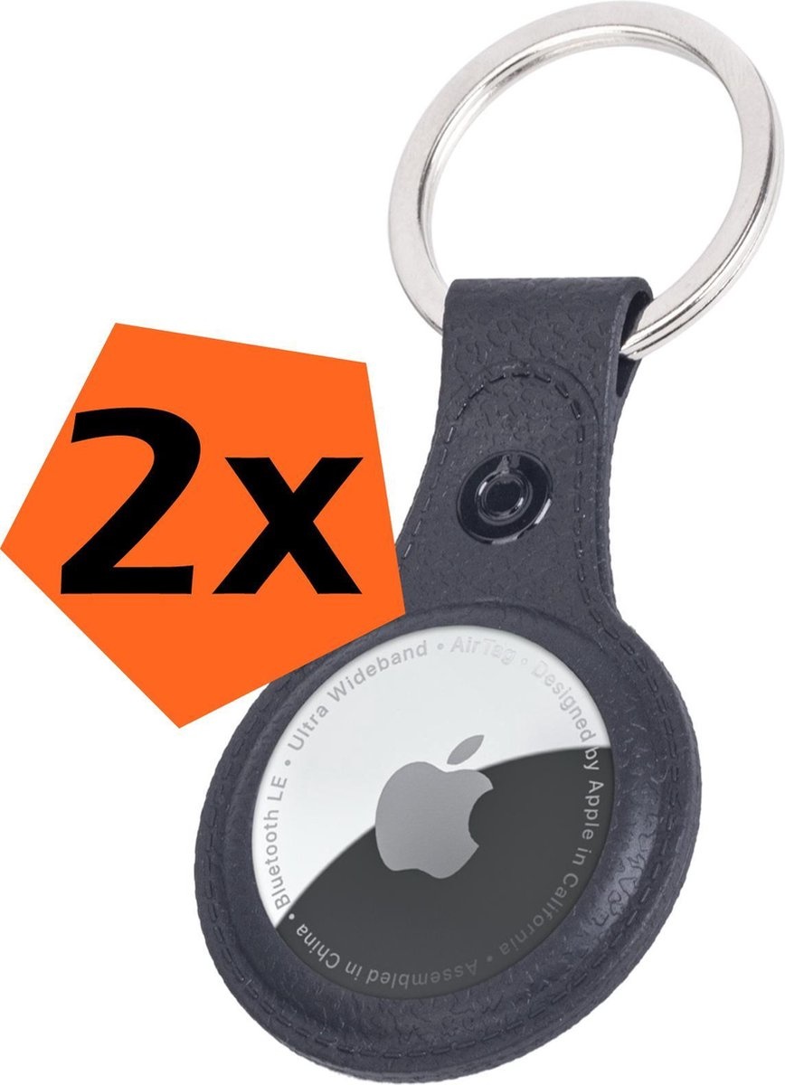 Nomfy Hoesje Geschikt voor Apple AirTag Sleutelhanger Hoes Siliconen - Leder Look Hoesje Geschikt voor Apple AirTag-Sleutelhanger Hoesje Case - Zwart - 2 PACK