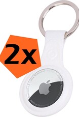 Nomfy Hoesje Geschikt voor Apple AirTag Sleutelhanger Hoes Siliconen - Leder Look Hoesje Geschikt voor Apple AirTag-Sleutelhanger Hoesje Case - Wit - 2 PACK