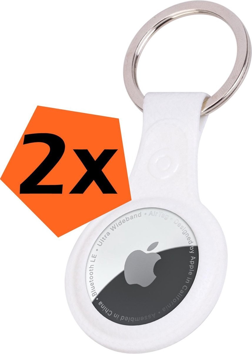 Nomfy Hoesje Geschikt voor Apple AirTag Sleutelhanger Hoes Siliconen - Leder Look Hoesje Geschikt voor Apple AirTag-Sleutelhanger Hoesje Case - Wit - 2 PACK