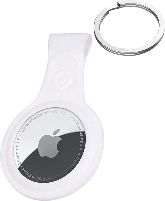 Nomfy Hoesje Geschikt voor Apple AirTag Sleutelhanger Hoes Siliconen - Leder Look Hoesje Geschikt voor Apple AirTag-Sleutelhanger Hoesje Case - Wit - 2 PACK