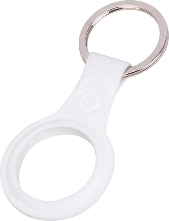 Nomfy Hoesje Geschikt voor Apple AirTag Sleutelhanger Hoes Siliconen - Leder Look Hoesje Geschikt voor Apple AirTag-Sleutelhanger Hoesje Case - Wit - 2 PACK