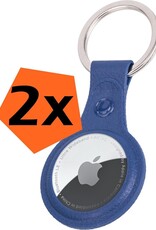 Nomfy Hoesje Geschikt voor Apple AirTag Sleutelhanger Hoes Siliconen - Leder Look Hoesje Geschikt voor Apple AirTag-Sleutelhanger Hoesje Case - Donkerblauw - 2 PACK