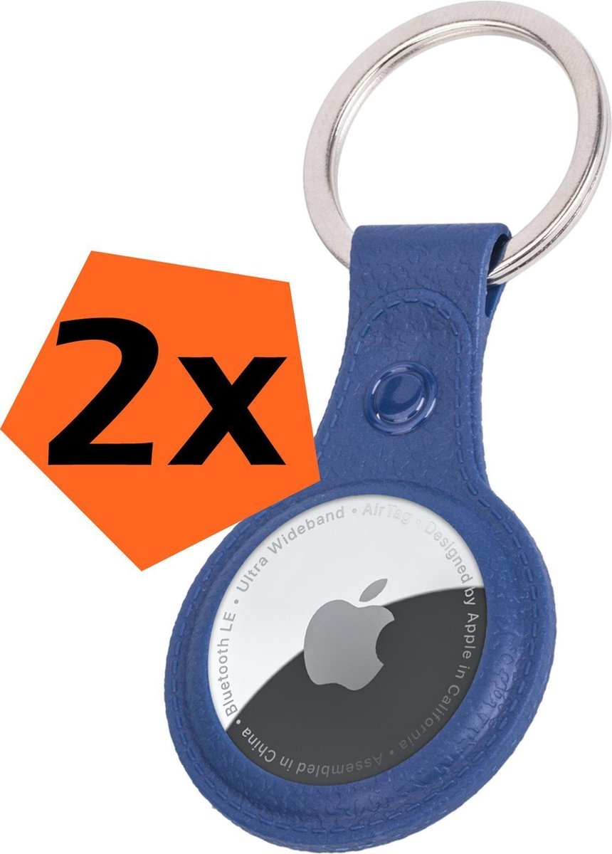 Nomfy Hoesje Geschikt voor Apple AirTag Sleutelhanger Hoes Siliconen - Leder Look Hoesje Geschikt voor Apple AirTag-Sleutelhanger Hoesje Case - Donkerblauw - 2 PACK