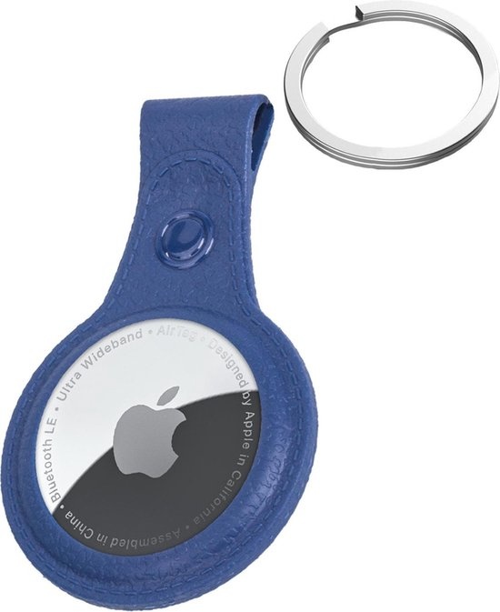 Nomfy Hoesje Geschikt voor Apple AirTag Sleutelhanger Hoes Siliconen - Leder Look Hoesje Geschikt voor Apple AirTag-Sleutelhanger Hoesje Case - Donkerblauw - 2 PACK