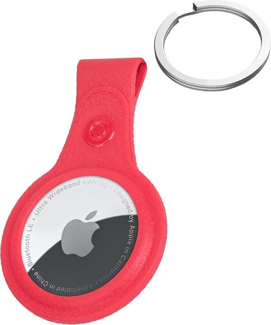 Nomfy Hoesje Geschikt voor Apple AirTag Sleutelhanger Hoes Siliconen - Leder Look Hoesje Geschikt voor Apple AirTag-Sleutelhanger Hoesje Case - Rood - 2 PACK
