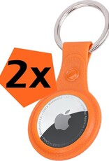 Nomfy Hoesje Geschikt voor Apple AirTag Sleutelhanger Hoes Siliconen - Leder Look Hoesje Geschikt voor Apple AirTag-Sleutelhanger Hoesje Case - Oranje - 2 PACK