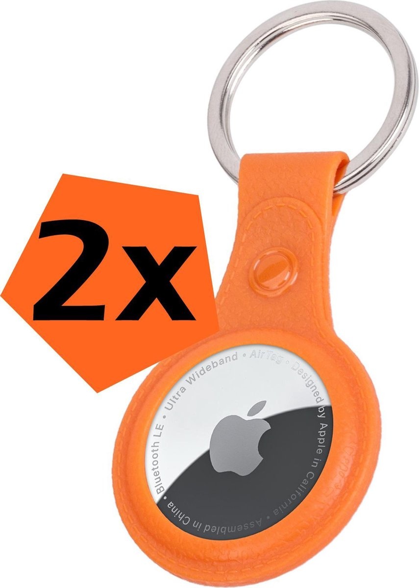Nomfy Hoesje Geschikt voor Apple AirTag Sleutelhanger Hoes Siliconen - Leder Look Hoesje Geschikt voor Apple AirTag-Sleutelhanger Hoesje Case - Oranje - 2 PACK