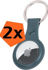 Nomfy Hoesje Geschikt voor Apple AirTag Sleutelhanger Hoes Siliconen - Leder Look Hoesje Geschikt voor Apple AirTag-Sleutelhanger Hoesje Case - Donkergroen - 2 PACK
