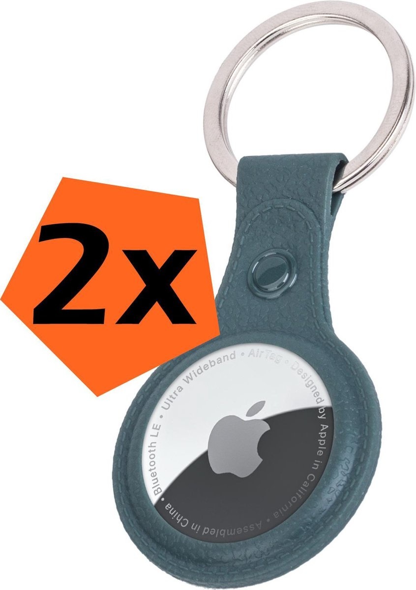 Nomfy Hoesje Geschikt voor Apple AirTag Sleutelhanger Hoes Siliconen - Leder Look Hoesje Geschikt voor Apple AirTag-Sleutelhanger Hoesje Case - Donkergroen - 2 PACK