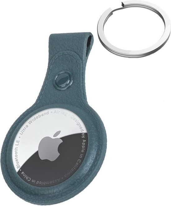 Nomfy Hoesje Geschikt voor Apple AirTag Sleutelhanger Hoes Siliconen - Leder Look Hoesje Geschikt voor Apple AirTag-Sleutelhanger Hoesje Case - Donkergroen - 2 PACK