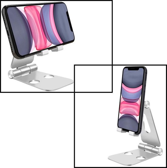 NoXx Telefoonhouder Bureau Aluminium Telefoonstandaard Houder Standaard Telefoon - Zilver