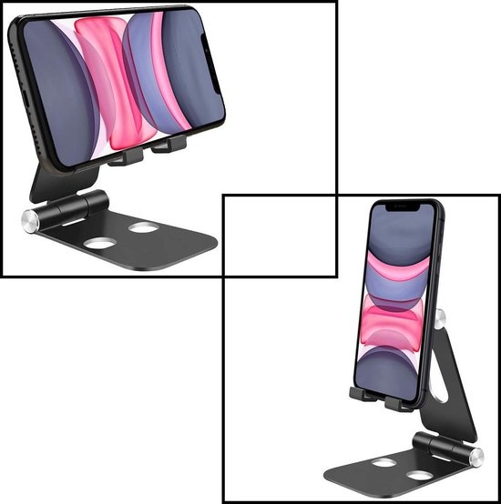 NoXx Telefoonhouder Bureau Aluminium Telefoonstandaard Houder Standaard Telefoon - Zwart