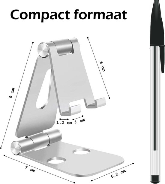 Nomfy Telefoonstandaard Bureau Zilver - Telefoon Standaard Zilver - Aluminium - Telefoonhouder Bureau Standaard Telefoon Houder - Zilver