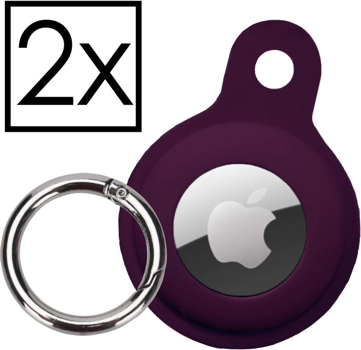NoXx Hoesje Geschikt voor Apple AirTag-Sleutelhanger Houder Siliconen Hoes - Hoes Geschikt voor Apple AirTag Hoesje - Paars - 2x