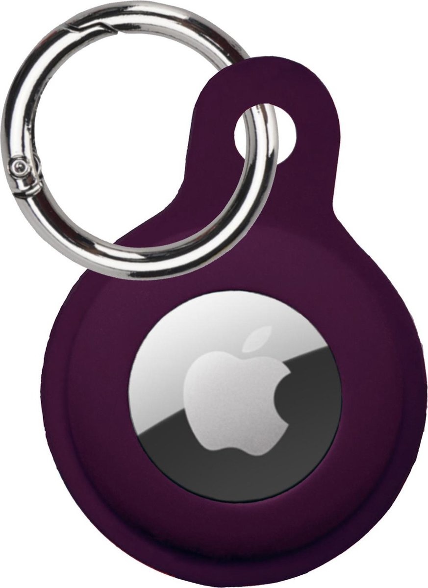 Nomfy Hoesje Geschikt voor Apple AirTag Sleutelhanger Hoes Siliconen Hoesje - Siliconen Hoesje Geschikt voor Apple AirTag-Sleutelhanger Hoesje - Aubergine