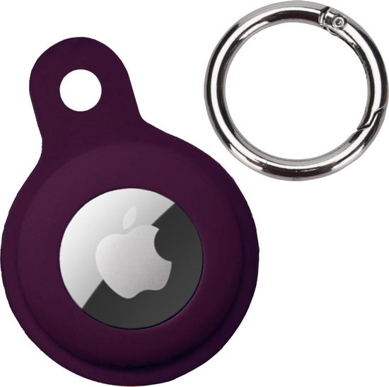 Nomfy Hoesje Geschikt voor Apple AirTag Sleutelhanger Hoes Siliconen Hoesje - Siliconen Hoesje Geschikt voor Apple AirTag-Sleutelhanger Hoesje - Aubergine