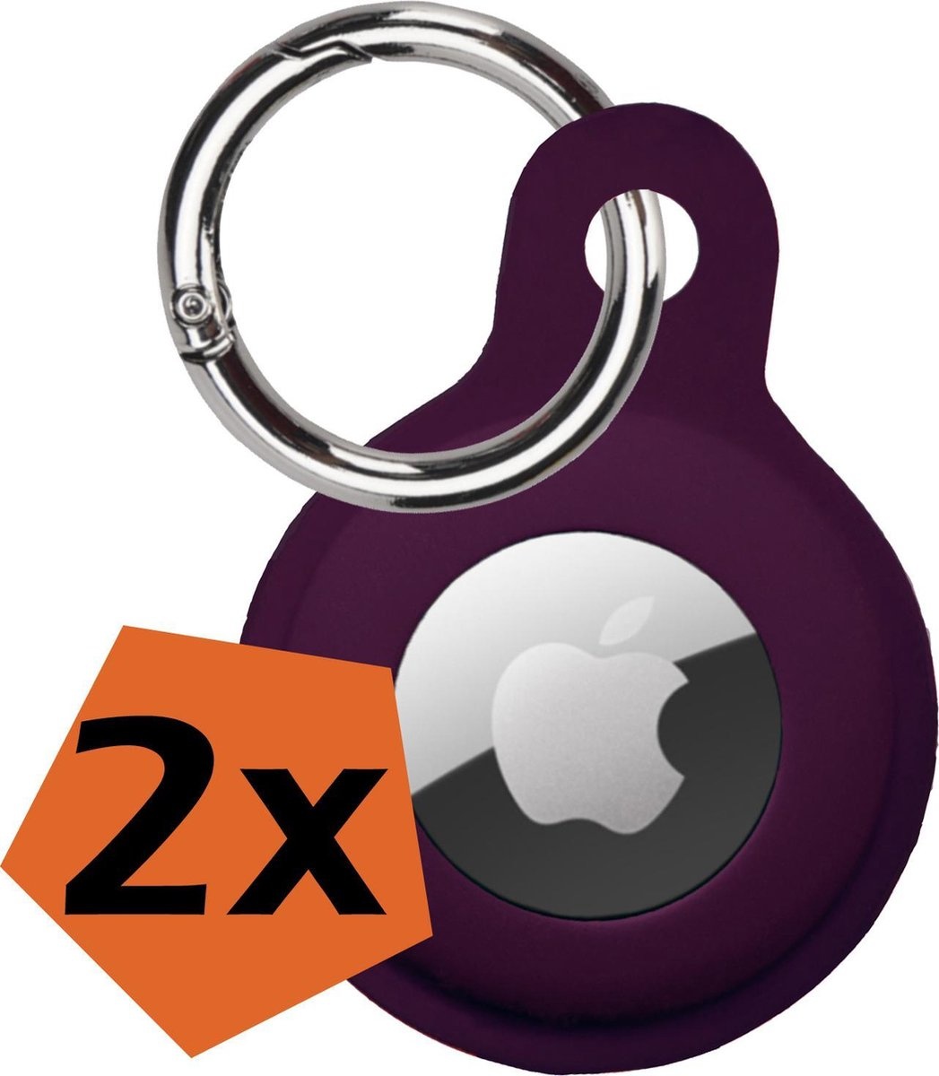 Nomfy Hoesje Geschikt voor Apple AirTag Sleutelhanger Hoes Siliconen Hoesje - Siliconen Hoesje Geschikt voor Apple AirTag-Sleutelhanger Hoesje - Aubergine - 2 PACK