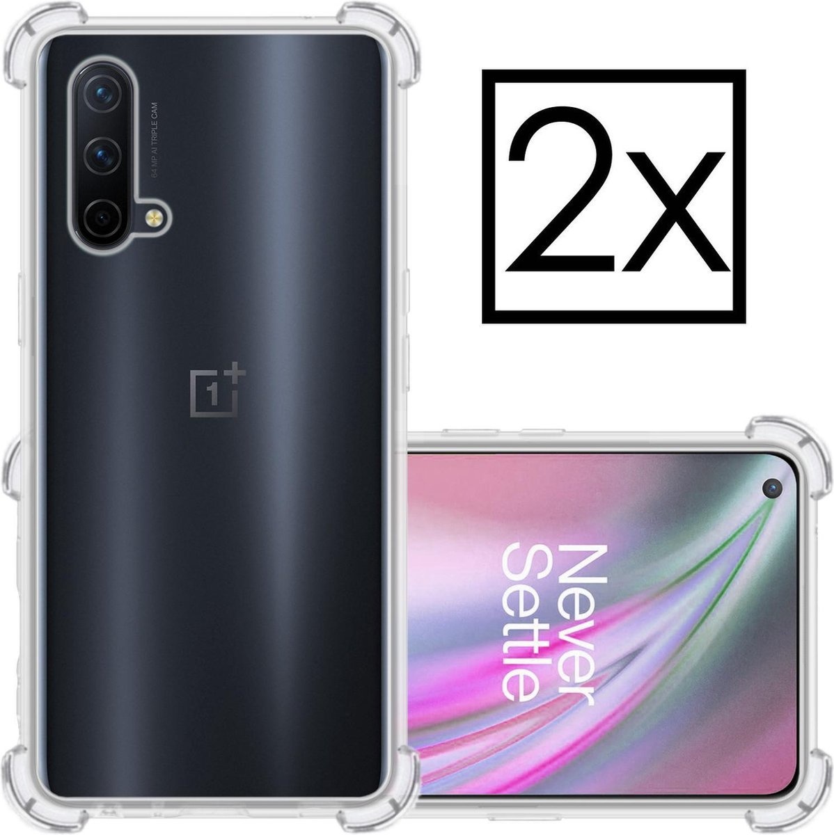 NoXx Hoes Geschikt voor OnePlus Nord CE Hoesje Siliconen Cover Shock Proof Back Case Shockproof Hoes - Transparant - 2x