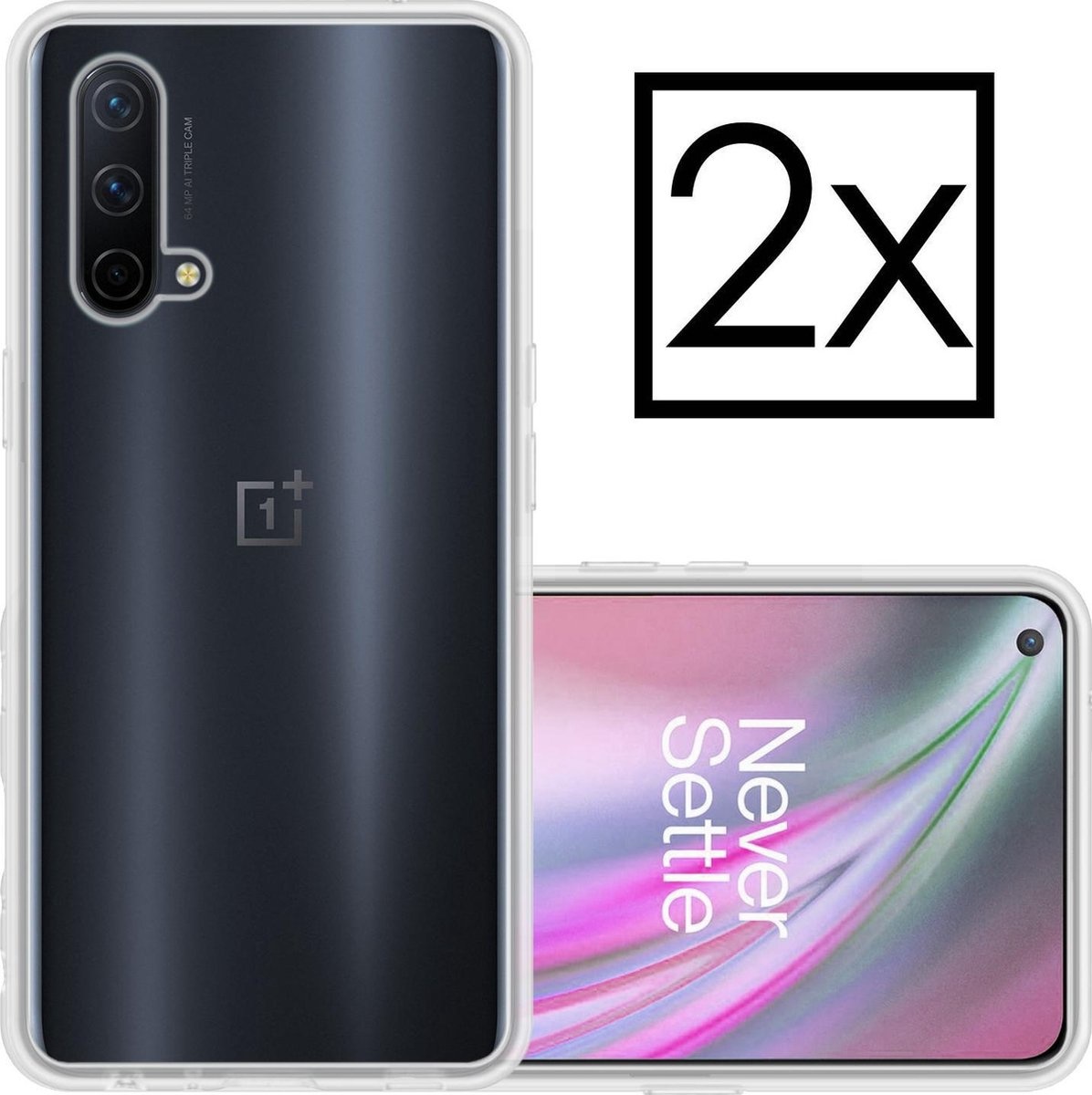 NoXx Hoes Geschikt voor OnePlus Nord CE Hoesje Cover Siliconen Back Case Hoes - Transparant - 2x