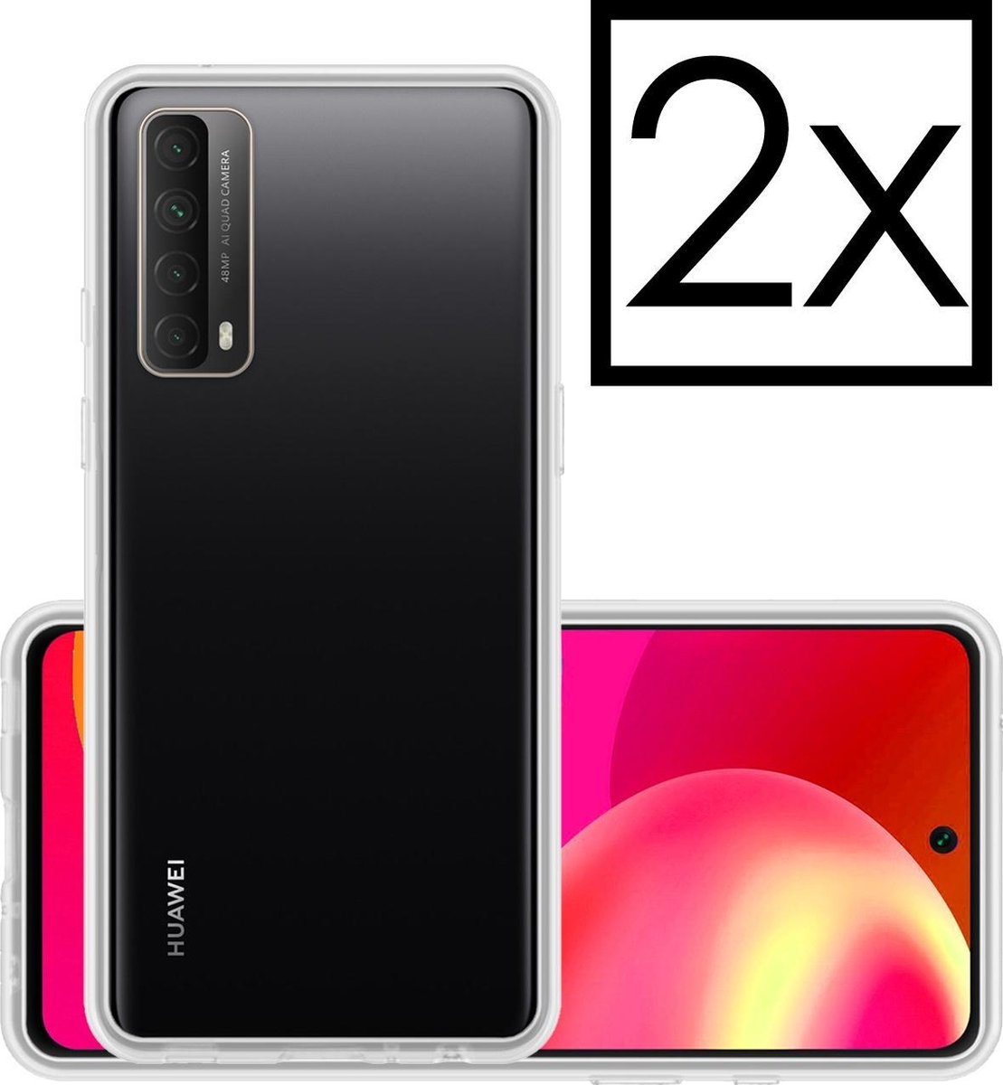 NoXx Hoes Geschikt voor Huawei P smart 2021 Hoesje Cover Siliconen Back Case Hoes - Transparant - 2x