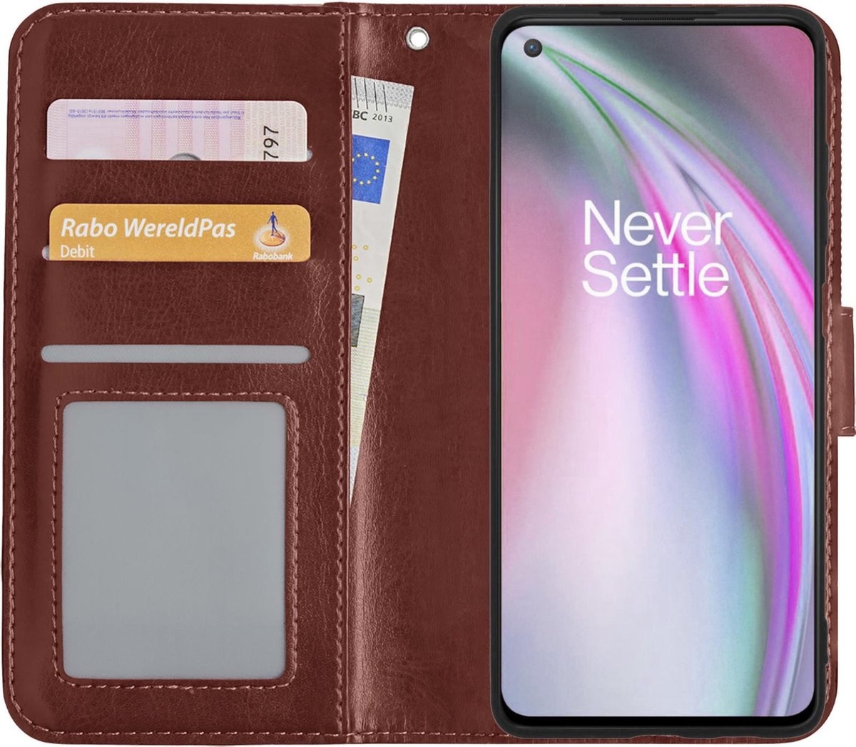 NoXx Hoes Geschikt voor OnePlus Nord CE Hoesje Book Case Hoes Flip Cover Wallet Bookcase - Bruin