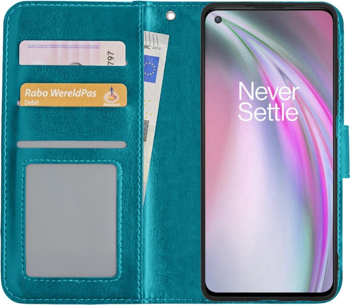 NoXx Hoes Geschikt voor OnePlus Nord CE Hoesje Book Case Hoes Flip Cover Wallet Bookcase - Turquoise