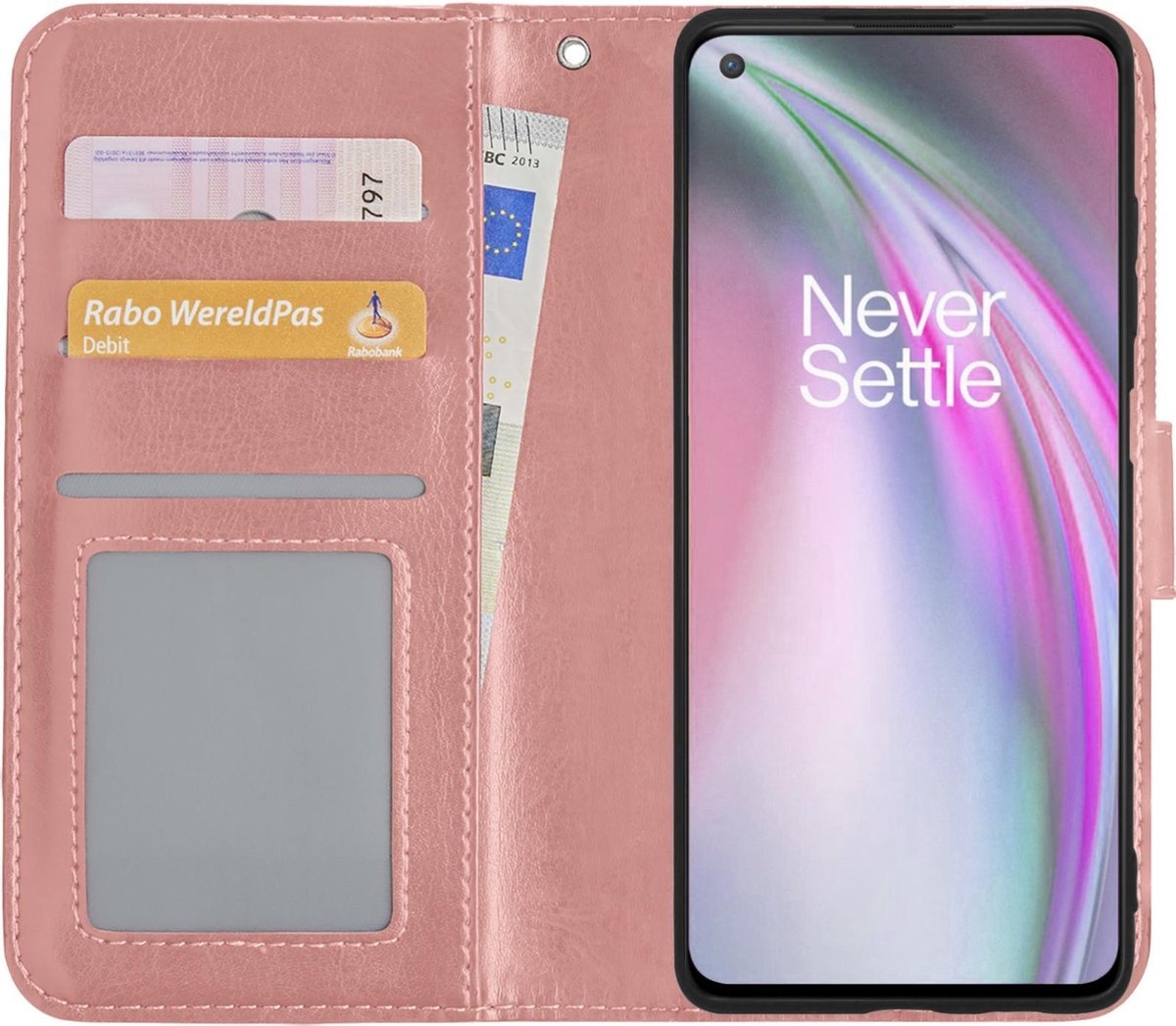 NoXx Hoes Geschikt voor OnePlus Nord CE Hoesje Book Case Hoes Flip Cover Wallet Bookcase - Rosé goud