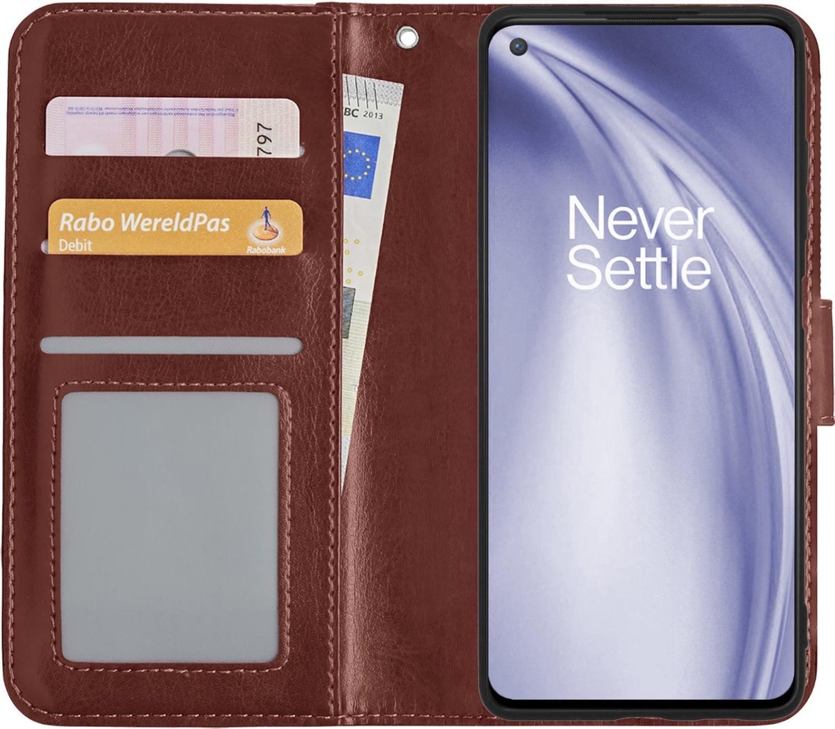 Nomfy Hoesje Geschikt voor OnePlus Nord CE Hoes Bookcase Flipcase Book Cover - Hoes Geschikt voor OnePlus Nord CE Hoesje Book Case - Bruin
