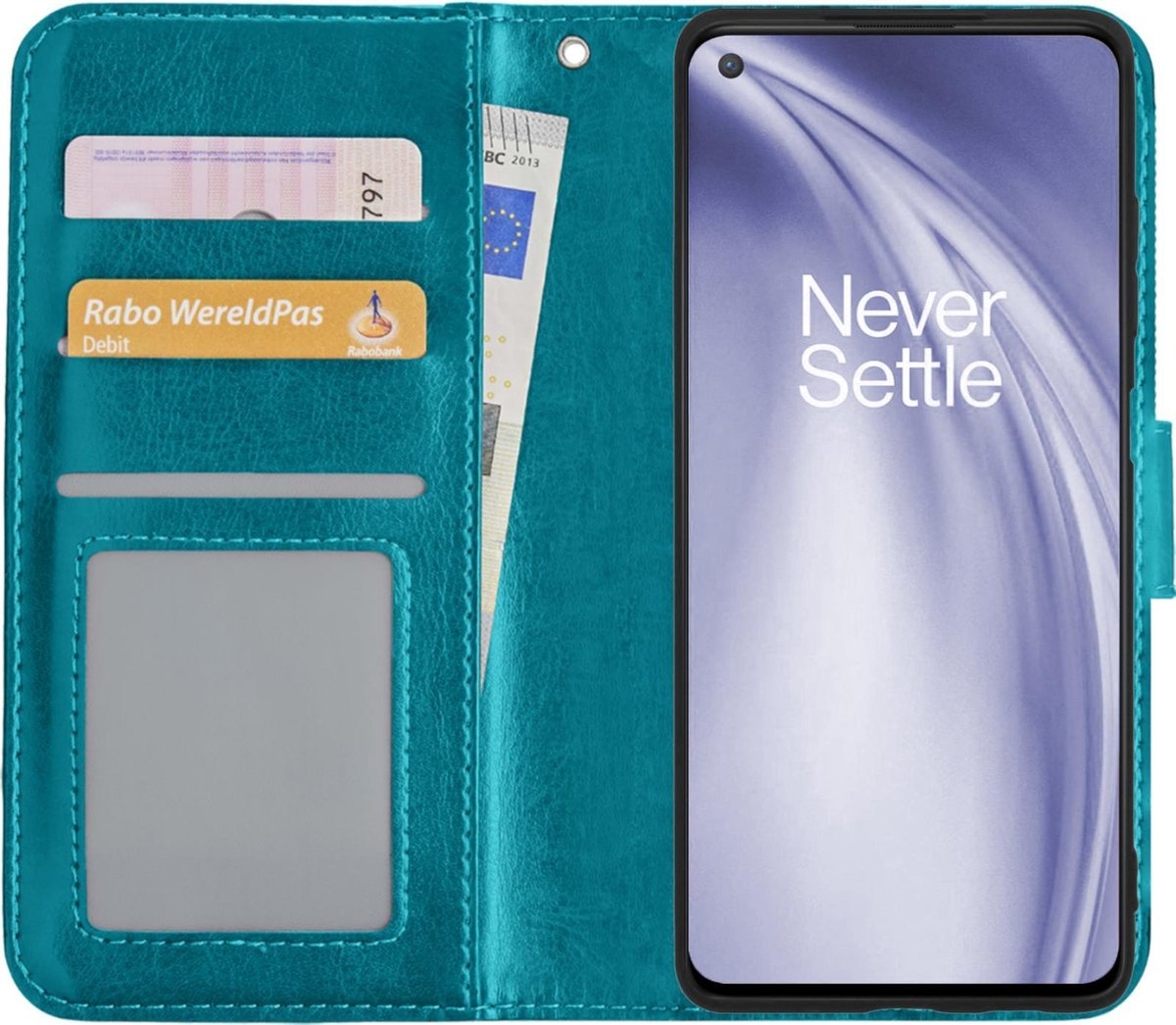 Nomfy Hoesje Geschikt voor OnePlus Nord CE Hoes Bookcase Flipcase Book Cover - Hoes Geschikt voor OnePlus Nord CE Hoesje Book Case - Turquoise