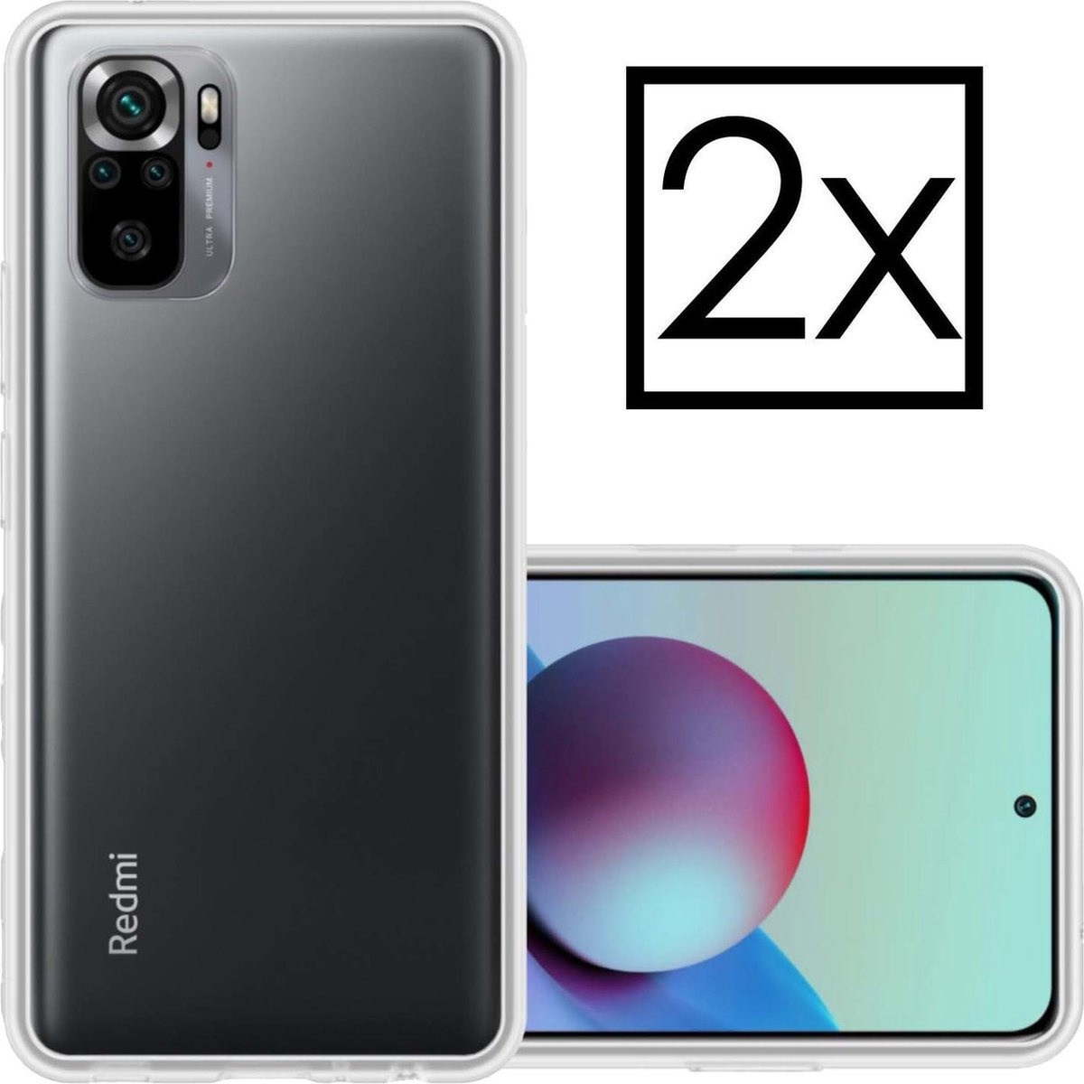 NoXx Hoes Geschikt voor Redmi Note 10S Hoesje Cover Siliconen Back Case Hoes - Transparant - 2x