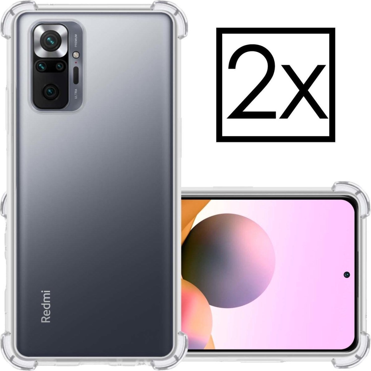 NoXx Hoes Geschikt voor Xiaomi Redmi Note 10 Pro Hoesje Siliconen Cover Shock Proof Back Case Shockproof Hoes - Transparant - 2x