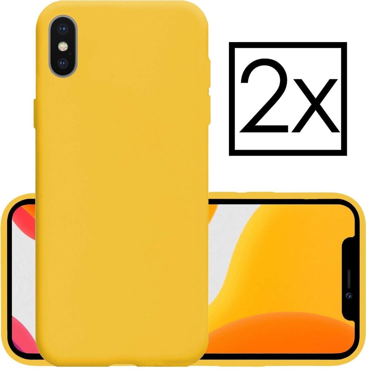 NoXx Hoes Geschikt voor iPhone Xs Hoesje Cover Siliconen Back Case Hoes - Geel - 2x