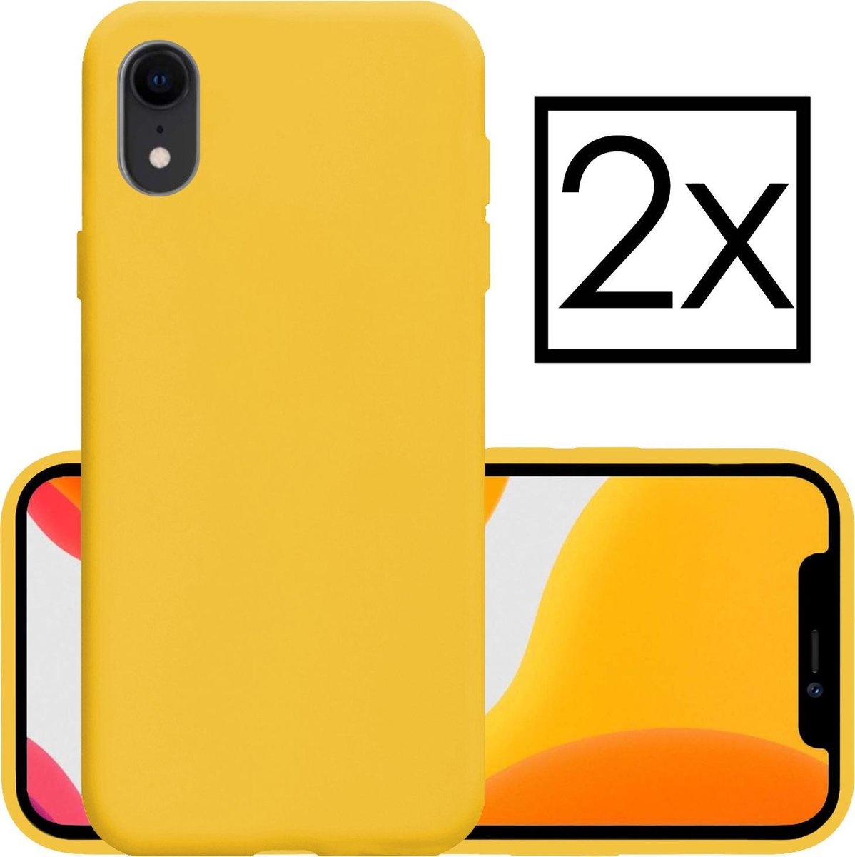 NoXx Hoes Geschikt voor iPhone XR Hoesje Cover Siliconen Back Case Hoes - Geel - 2x