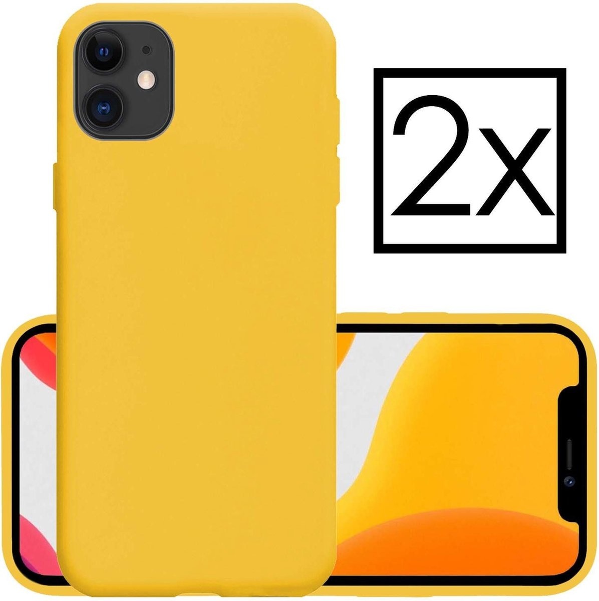 NoXx Hoes Geschikt voor iPhone 11 Hoesje Cover Siliconen Back Case Hoes - Geel - 2x