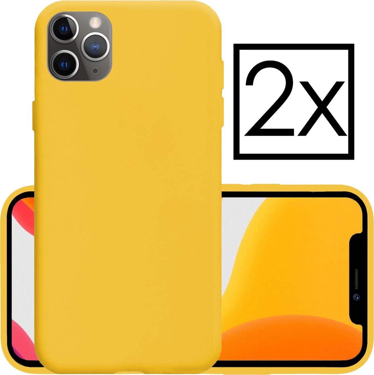 NoXx Hoes Geschikt voor iPhone 11 Pro Hoesje Cover Siliconen Back Case Hoes - Geel - 2x