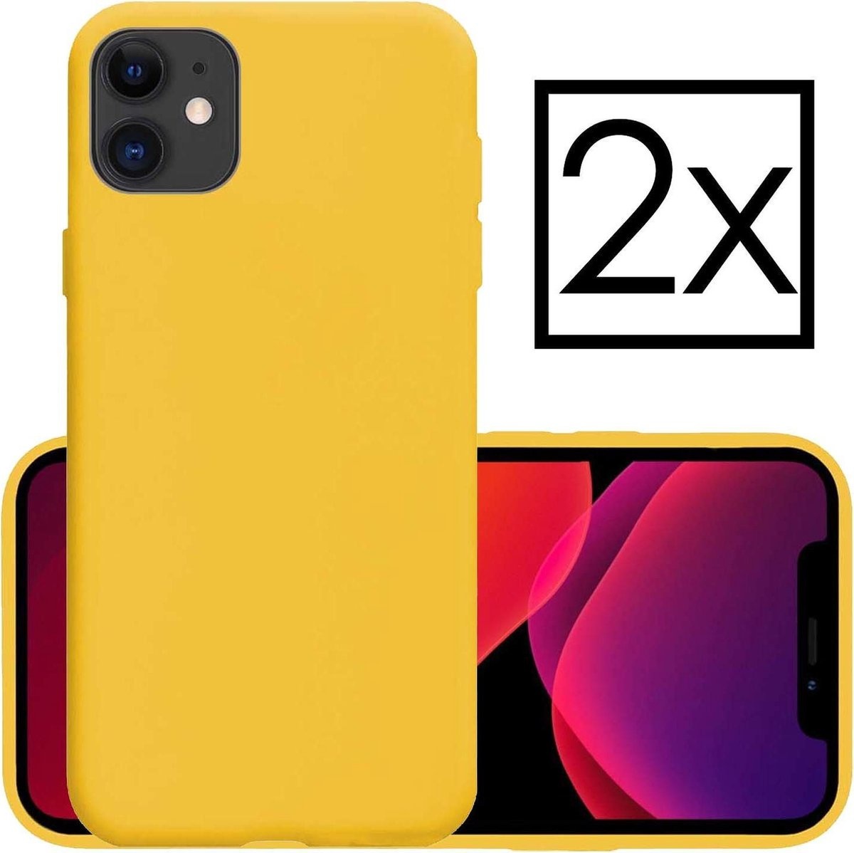 NoXx Hoes Geschikt voor iPhone 12 Mini Hoesje Cover Siliconen Back Case Hoes - Geel - 2x