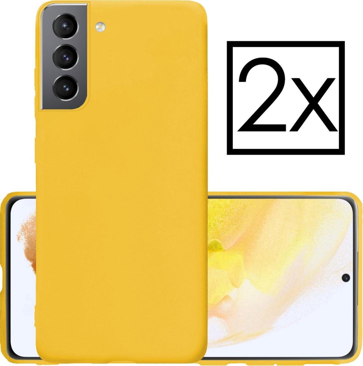 NoXx Hoes Geschikt voor Samsung S21 Hoesje Cover Siliconen Back Case Hoes - Geel - 2x