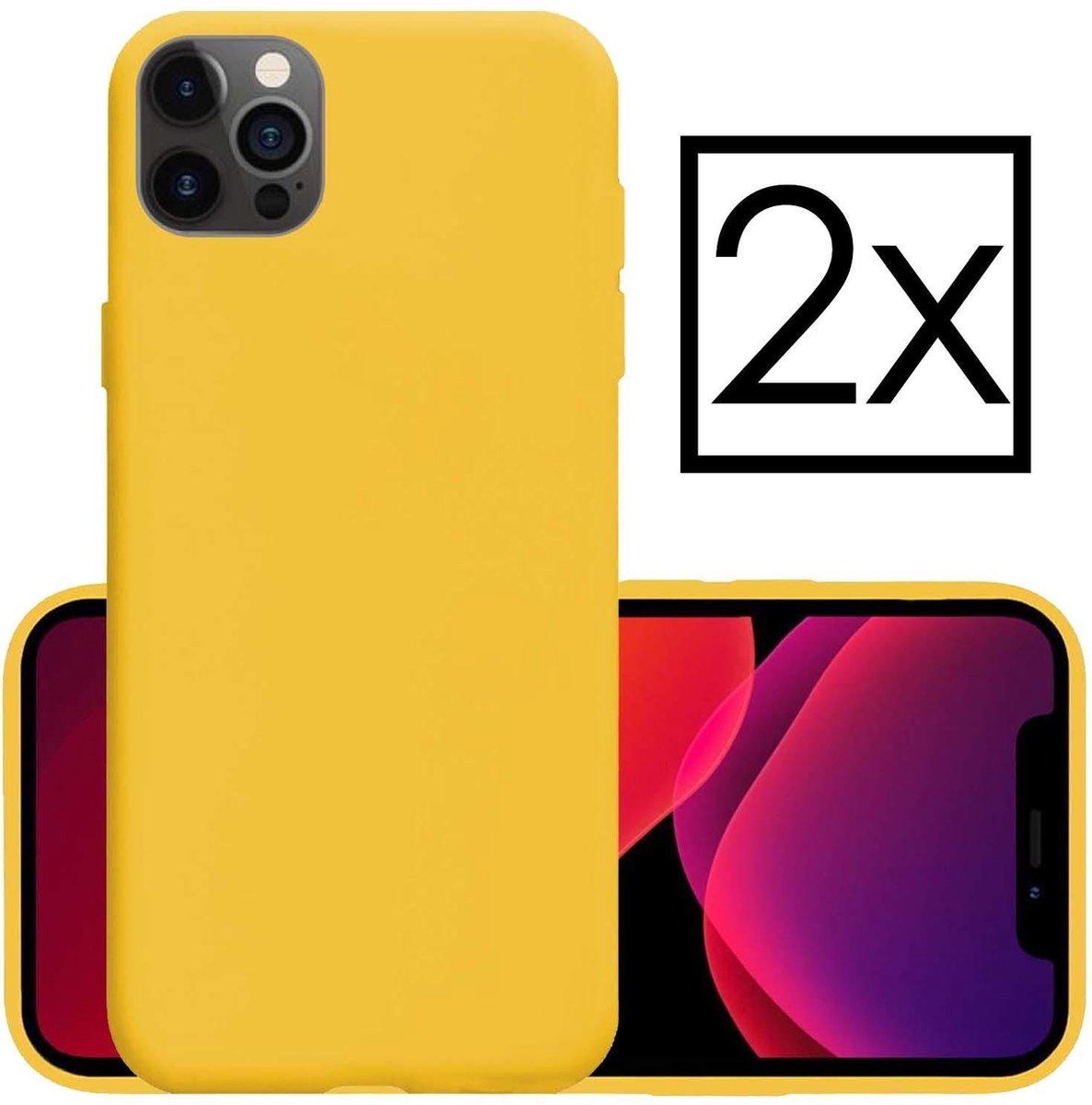 NoXx Hoes Geschikt voor iPhone 12 Pro Max Hoesje Cover Siliconen Back Case Hoes - Geel - 2x