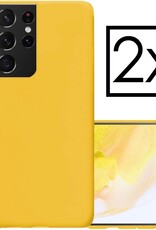 NoXx Hoes Geschikt voor Samsung S21 Ultra Hoesje Cover Siliconen Back Case Hoes - Geel - 2x
