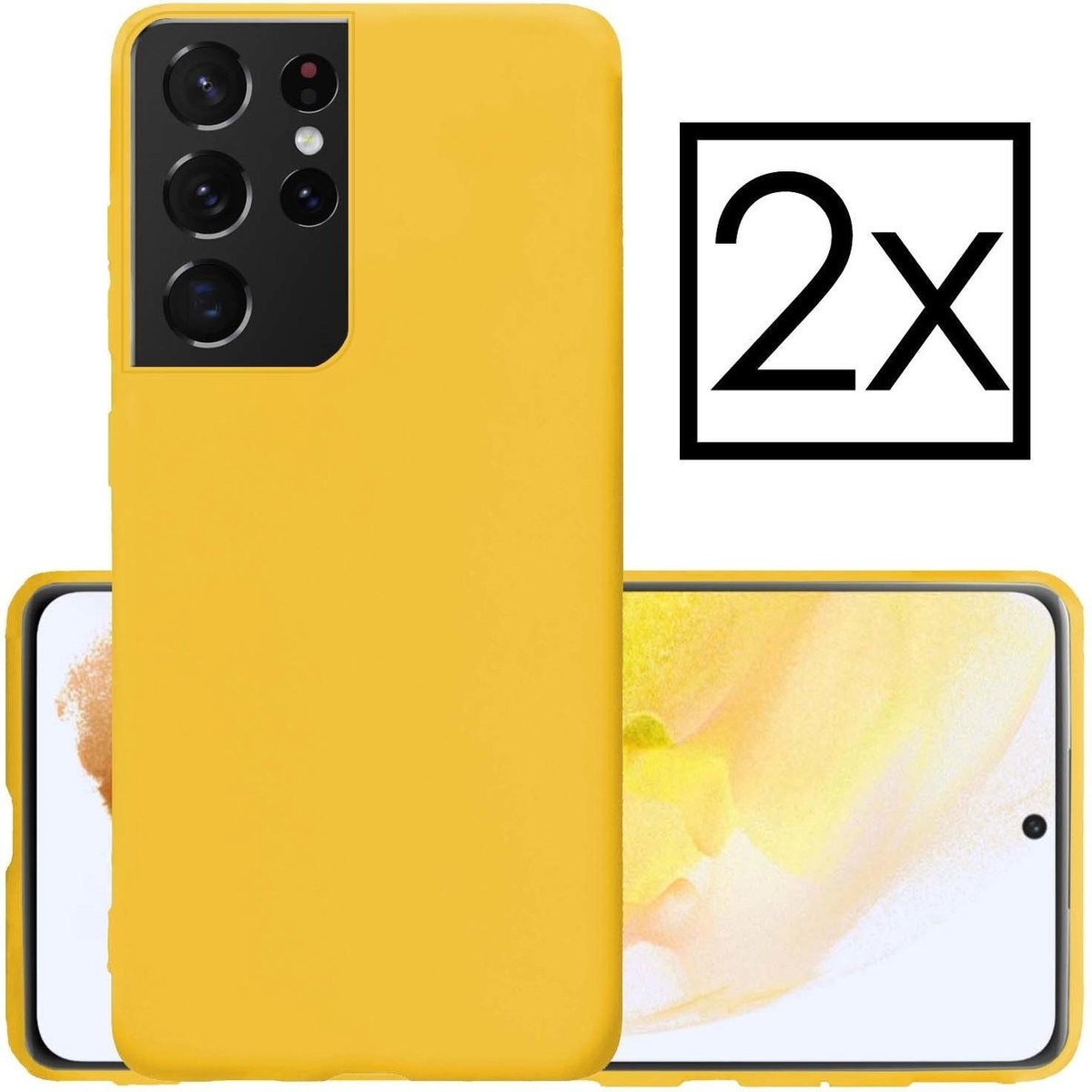 NoXx Hoes Geschikt voor Samsung S21 Ultra Hoesje Cover Siliconen Back Case Hoes - Geel - 2x