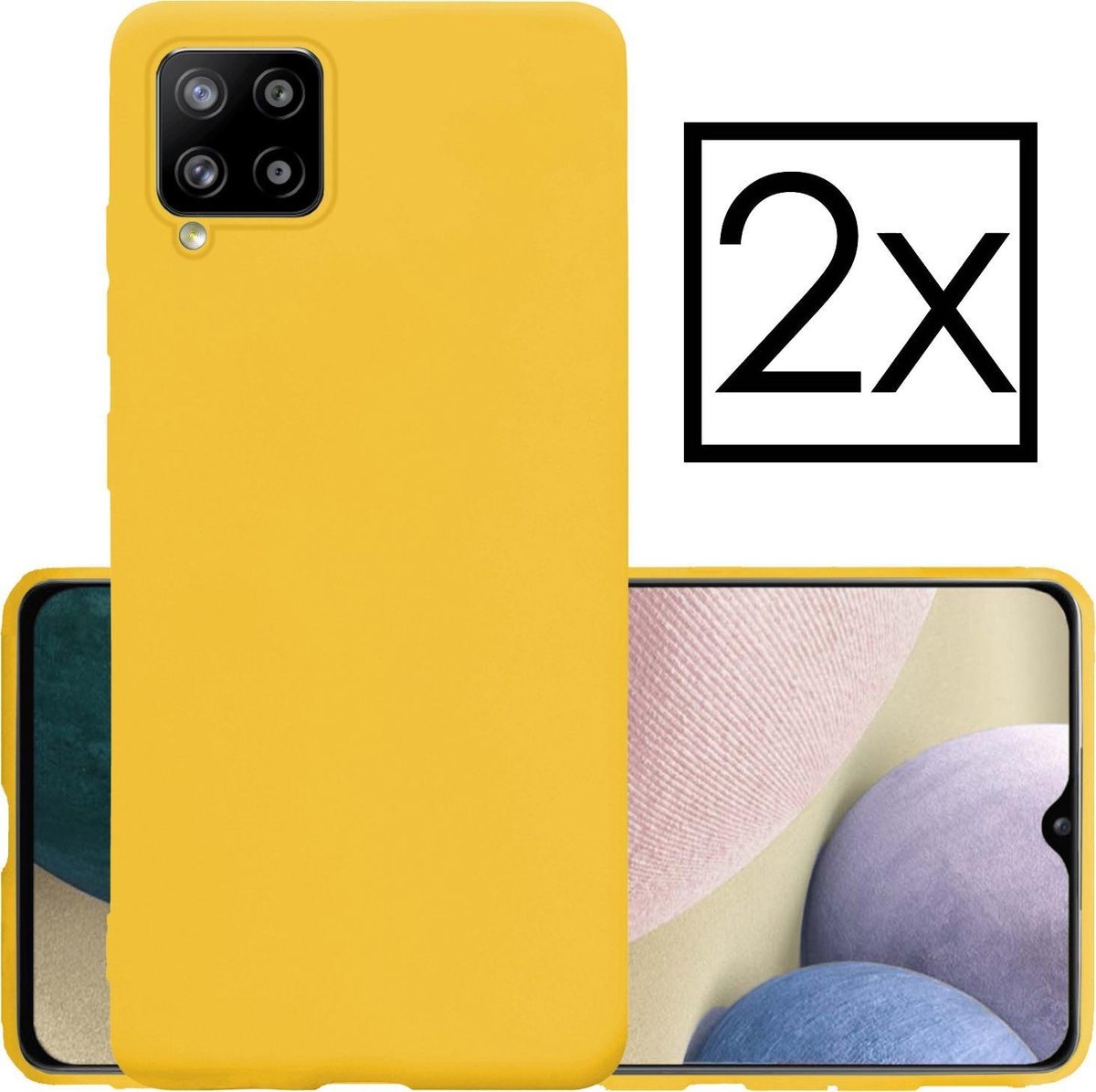 NoXx Hoes Geschikt voor Samsung A12 Hoesje Cover Siliconen Back Case Hoes - Geel - 2x